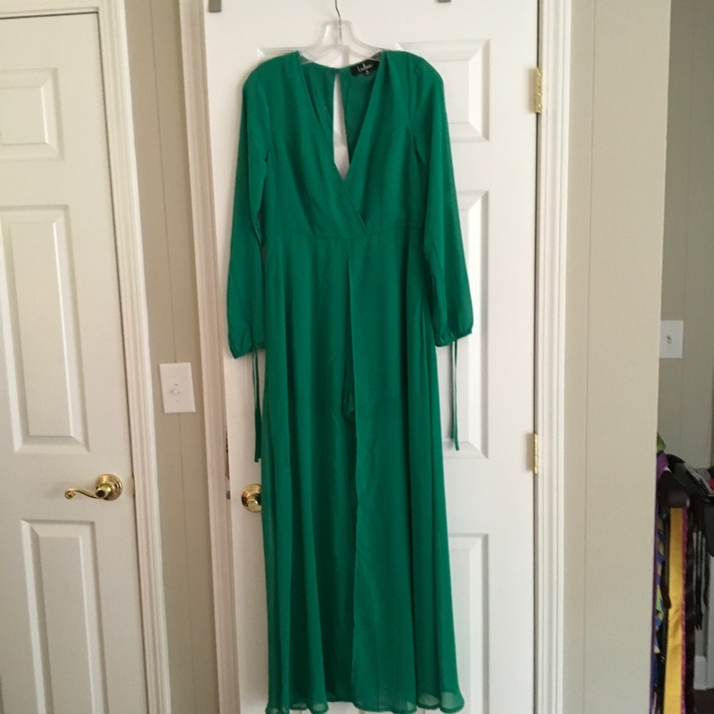 Emerald Green Long Sleeve Jumpsuit - Picture 5 of 8